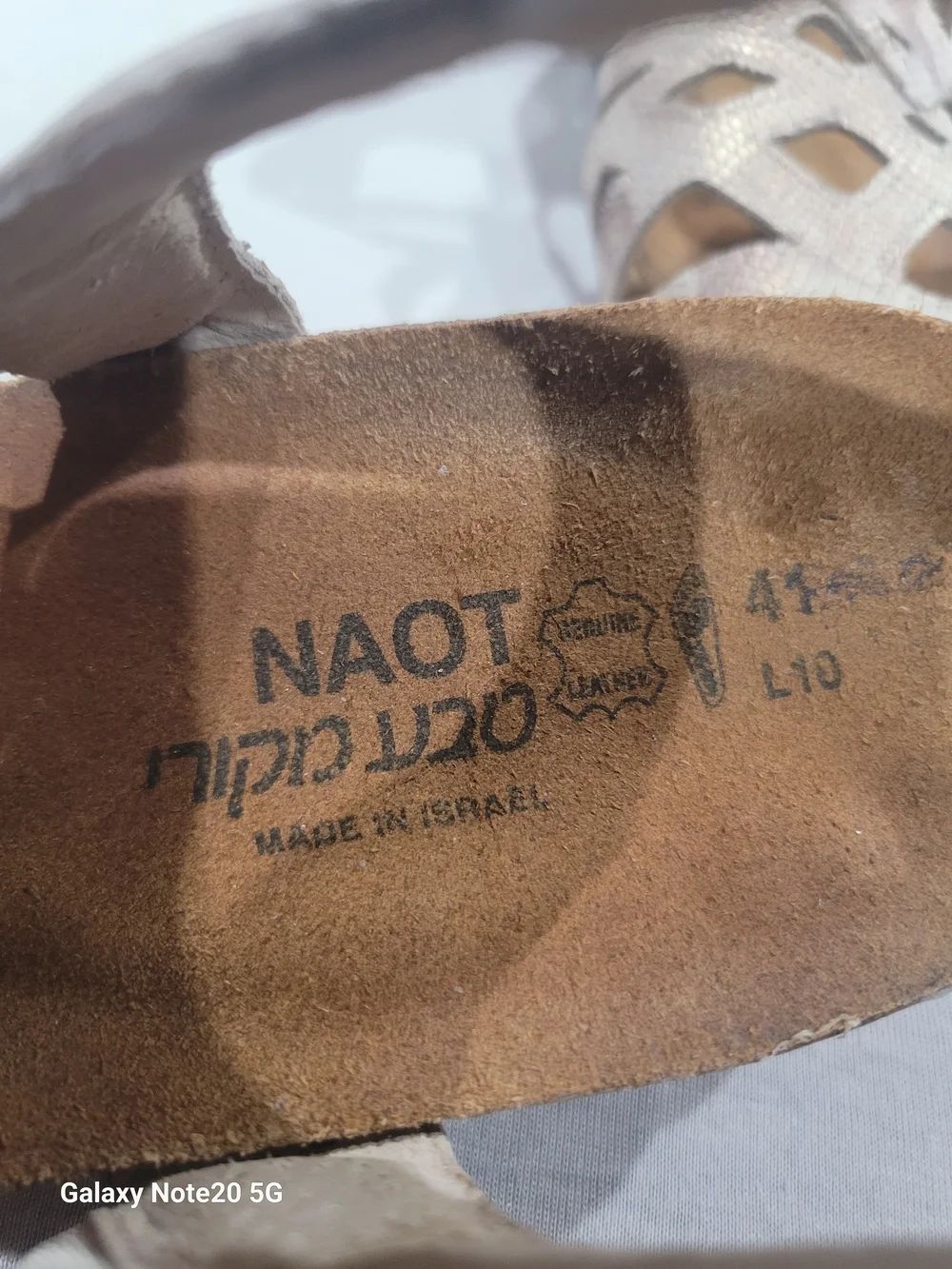 Naot Taupe Metallic Snake Print Laser Cut Slingback Sandals Size 41 / L10